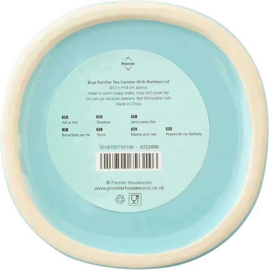 Recipient pentru ceai cu capac din lemn de bambus Premier Housewares Fletcher, 800 ml, albastru