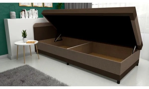 Pat tapițat TALI 80x202, maro/bej, cu spațiu de depozitare