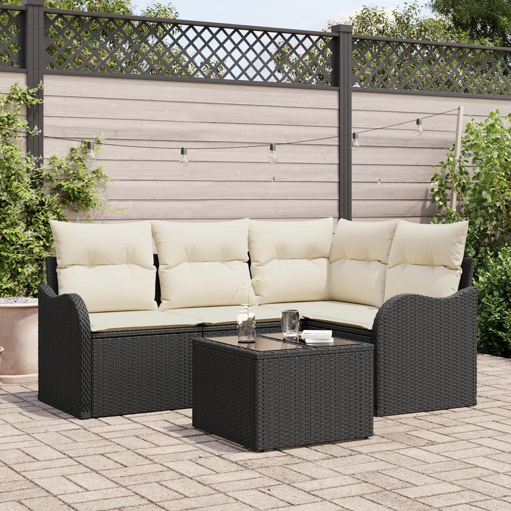 vidaXL Set de canapele pentru grădină cu pernă 5 pcs Negru Rattan poli