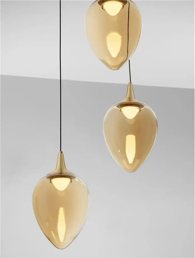 Lustra moderna cu 3 pendule LED, Metal, Sticla, Champaign, Nali