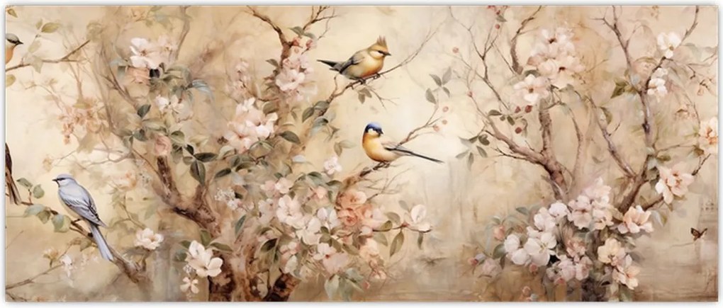 Tablou - Pictură de păsări de epocă II. (120x50 cm)