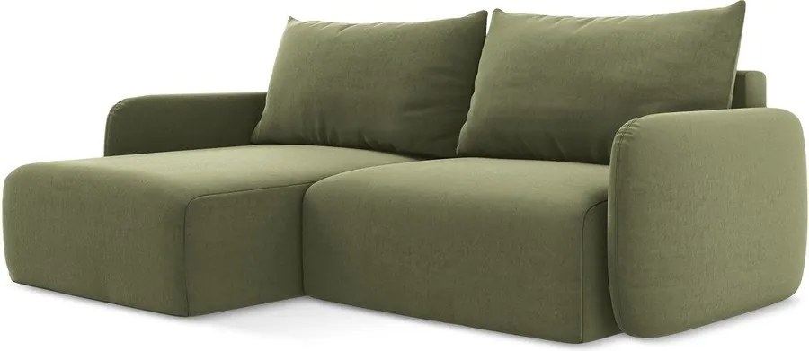 Colțar verde extensibil/cu spațiu de depozitare cu tapițerie din catifea (cu colț pe partea stângă/cu șezlong) Kalena – Makamii