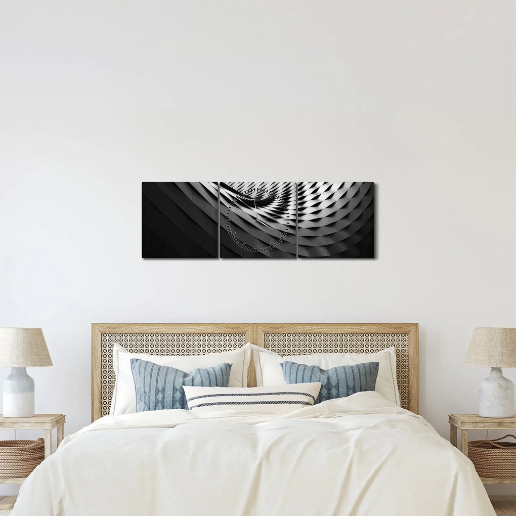 Tablou abstract - spirală alb neagră (cu ceas) (90x30 cm)