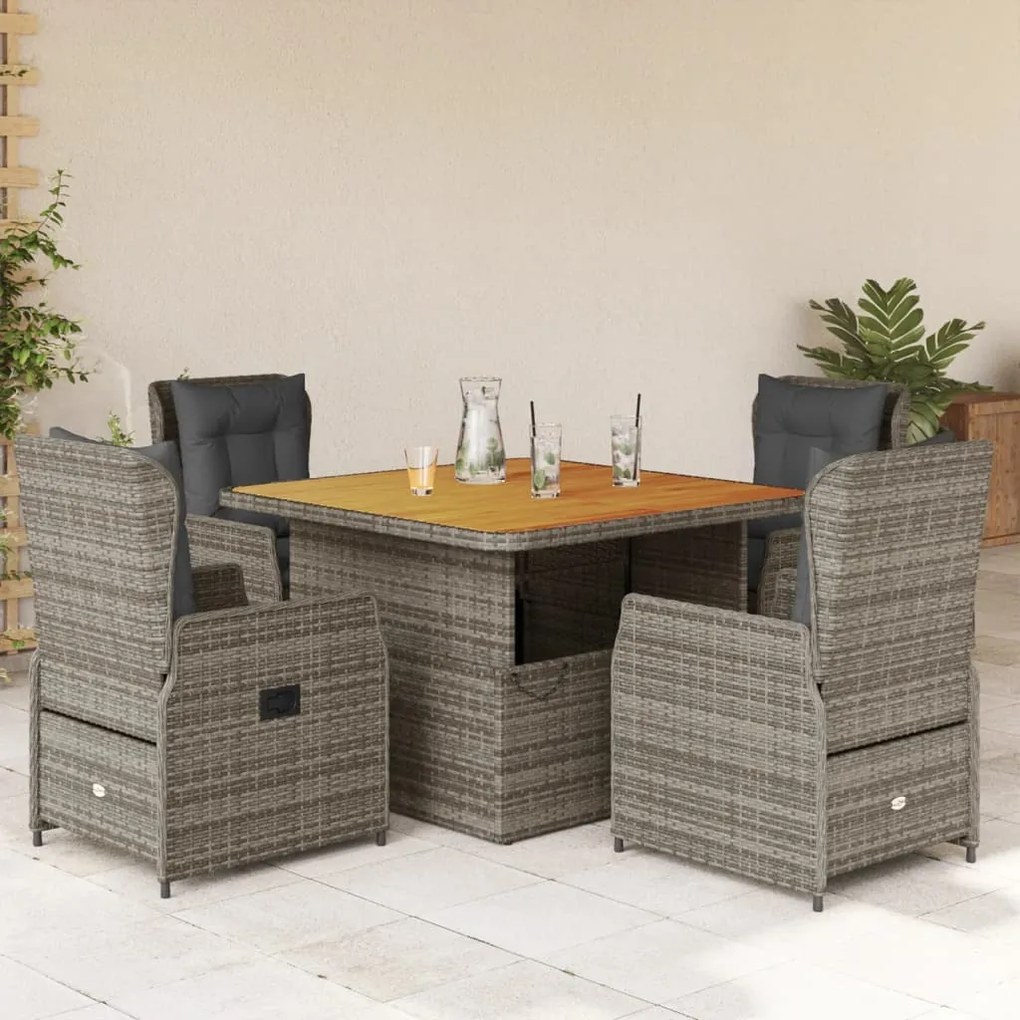 3262770 vidaXL Set mobilier de grădină cu perne, 5 piese, gri, poliratan