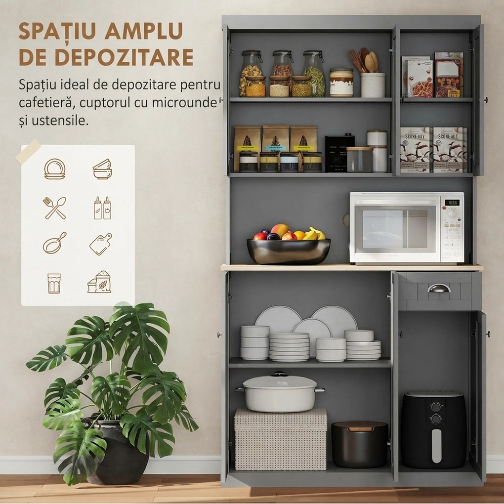 HOMCOM Dulap de Bucătărie cu Spațiu de Depozitare, 71" Alb | Aosom Romania