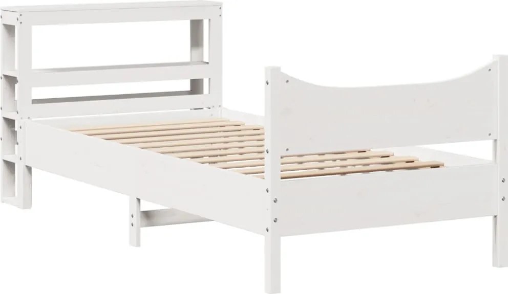 vidaXL Cadru de pat cu tăblie, alb, 90x200 cm, lemn masiv de pin