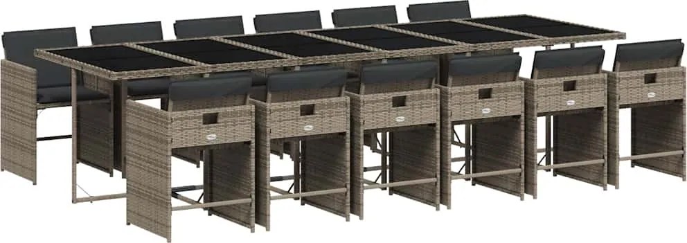 vidaXL Set mobilier de grădină cu perne, 13 piese, gri, poliratan