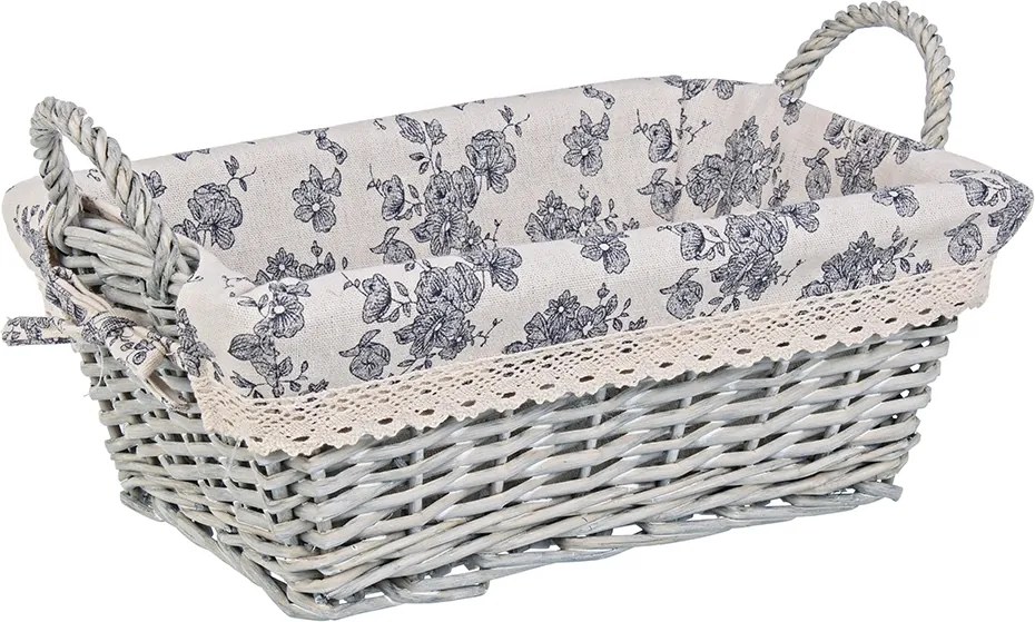 Cos decorativ rattan gri cu manere si husa Cecilia 31 cm x 21 cm x 15 h