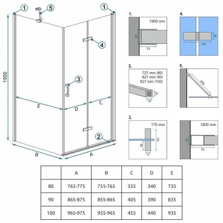 Cabina dus Molier Crom 100x80cm, Rea