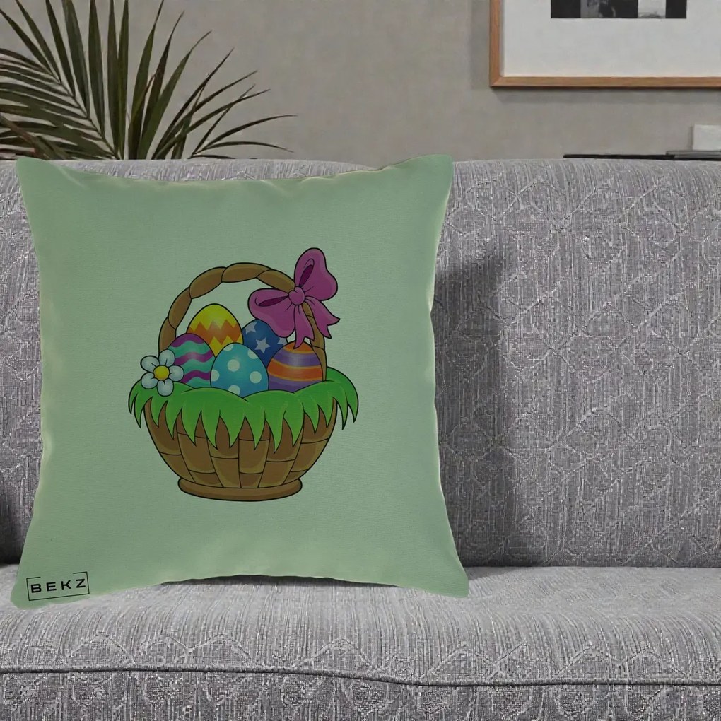 Perna de Paste Cos cu Oua de Pasti Colorat, 40x40 cm cu Umplutura, Verde, BEKZ