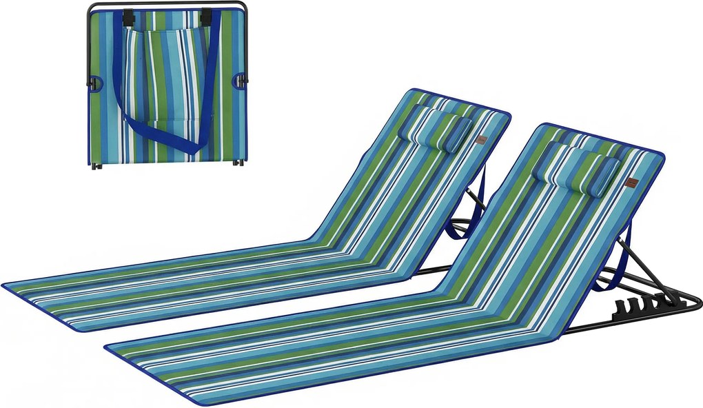 Outsunny Set de 2 șezlonguri pliabile cu spătar reglabil, ușoare, cu pernă și buzunar de depozitare | Aosom Romania