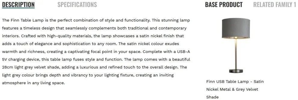 Veioza/Lampa de masa design modern Finn, nickel, gri