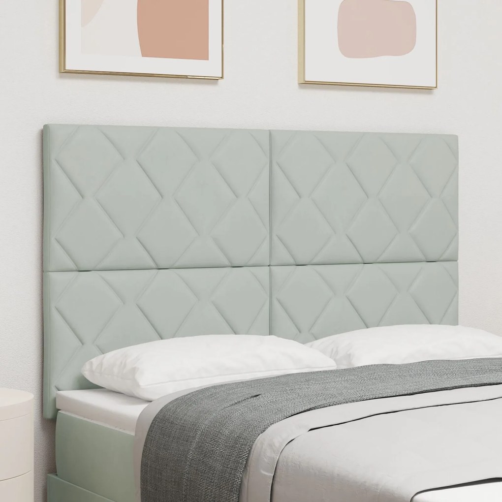 vidaXL Tăblie cap Pe perete Geometric Gri deschis 144 cm Catifea