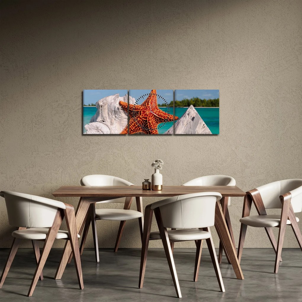 Tablou cu stea de mare (cu ceas) (90x30 cm)