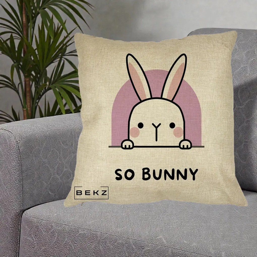 Perna Decorativa So Bunny Kawaii, 40x40 cm, Crem, Husa Detasabila, Perna Inclusa, BEKZ®