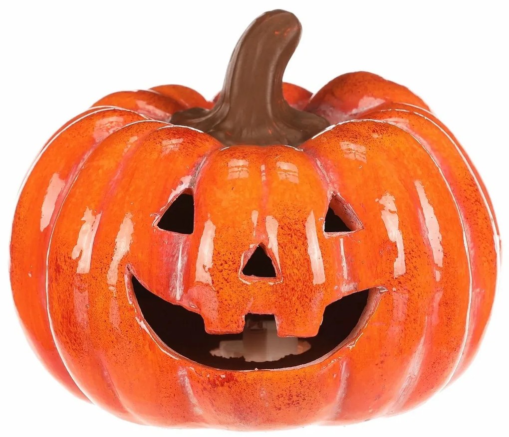 Decorație LED de toamnă Dovleac cu față, 15 x 15 x12 cm, ceramică