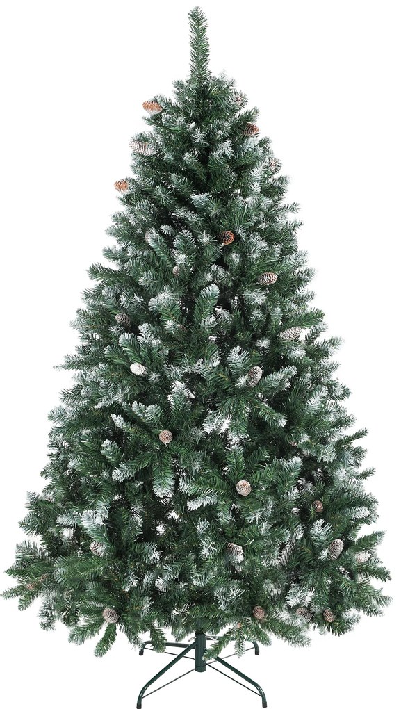 HOMCOM Brad de Crăciun Înzăpezit Înalt 180 cm cu 910 Ramuri, Brad Artificial de Interior cu Conuri Decorative, Bază Metalică Pliabilă, Verde | Aosom Romania