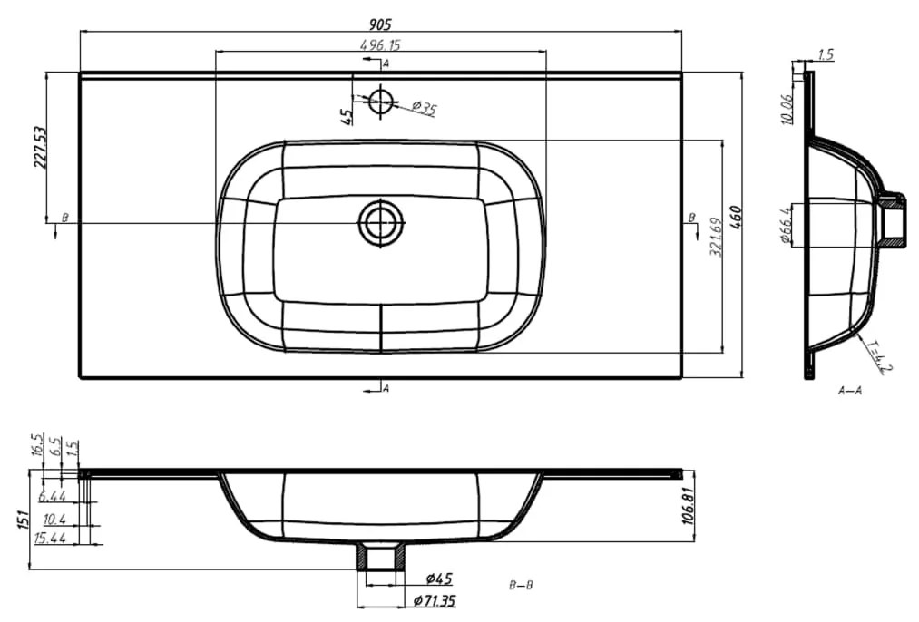 Chiuveta incorporata, alb, 900x460x105 mm, SMC 90 x 46 x 10.5 cm