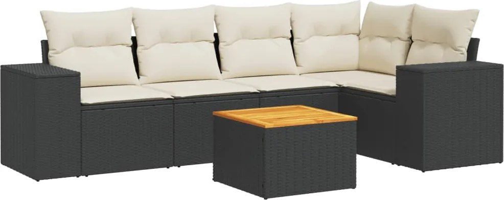 vidaXL Set mobilier de grădină cu perne, 6 piese, negru, poliratan