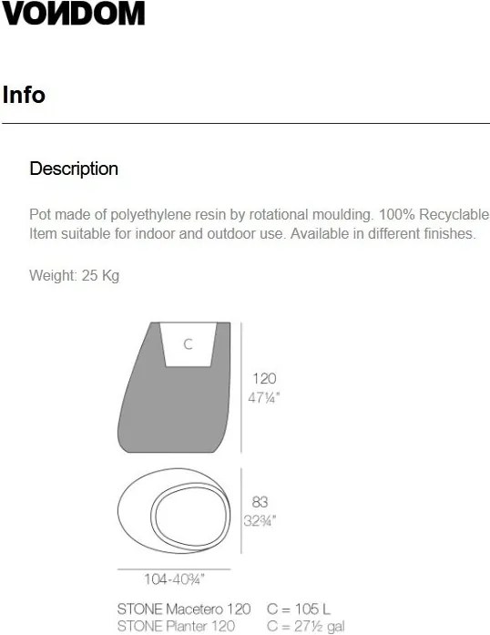 Ghiveci plante, flori design decorativ modern pentru amenajari interioare si exterioare, STONE PLANTER 55011R Vondom