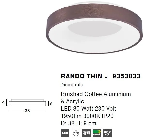 Plafoniera LED moderna 38cm RANDO THIN cafenie NVL-9353833