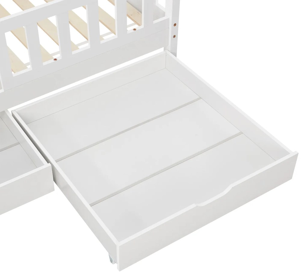 Patut Marli 90 x 200 cm cu 2 sertare si grilaj cu lamele - alb