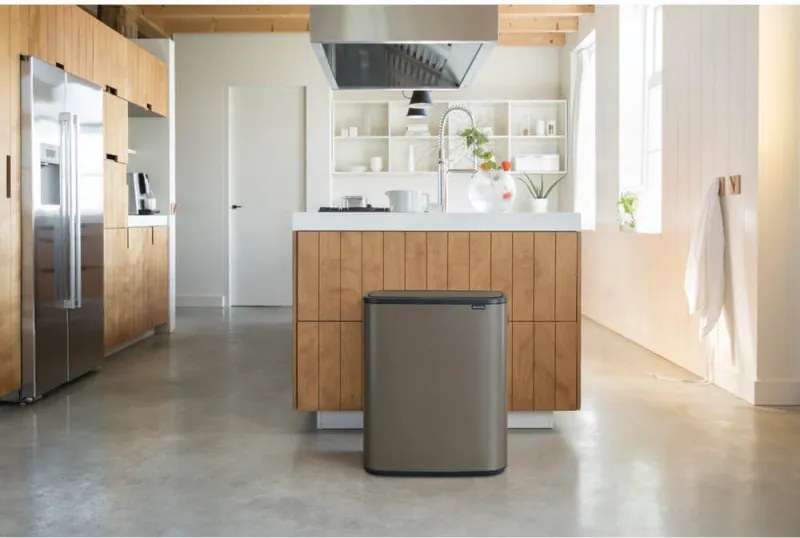 Cos de gunoi Brabantia Bo Touch 1001271, 2x30 L, Deschidere lina si silentioasa, Deschidere larga, Gri inchis
