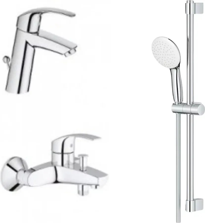 Set baterie lavoar baterie cada dus si set dus Grohe Eurosmart New S crom lucios
