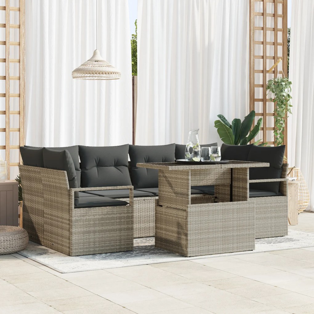 vidaXL Set de canapele pentru grădină cu pernă 7 pcs Gri deschis