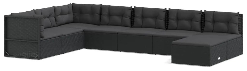 3187101 vidaXL Set mobilier de grădină cu perne, 8 piese, negru, poliratan