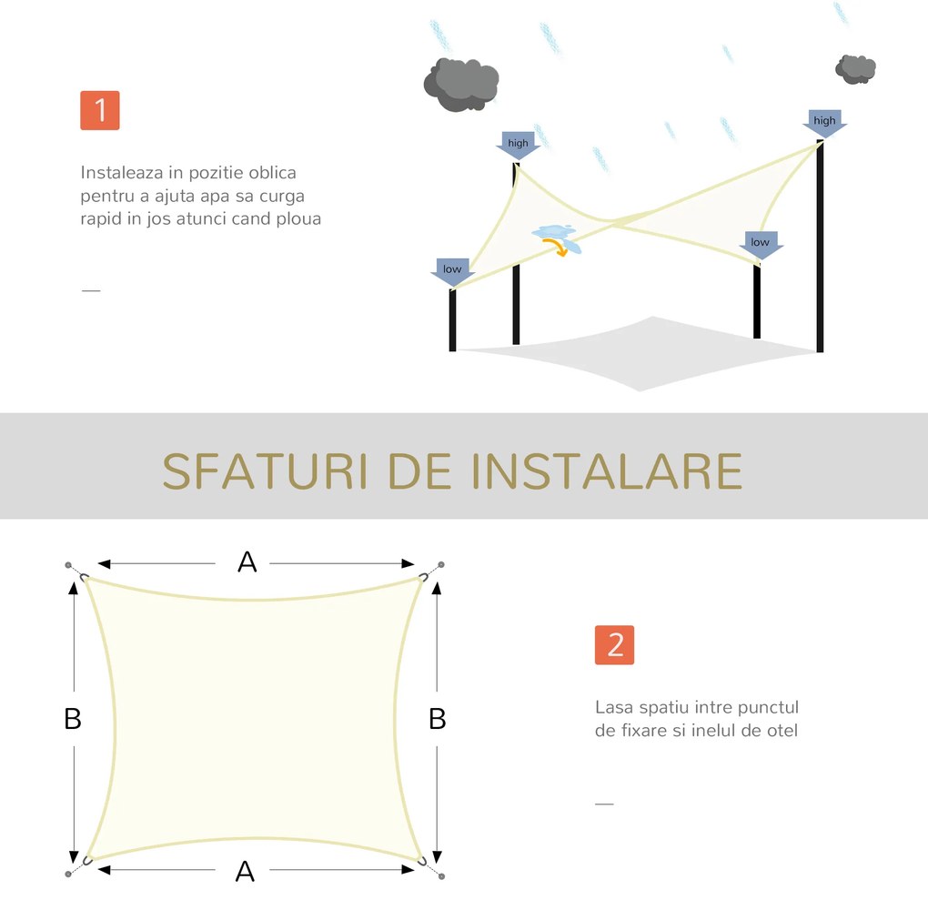 Outsunny Cort Parasolar Pătrat HDPE, Protecție UV, Ideal pentru Grădină, Crem, 3x4m | Aosom Romania