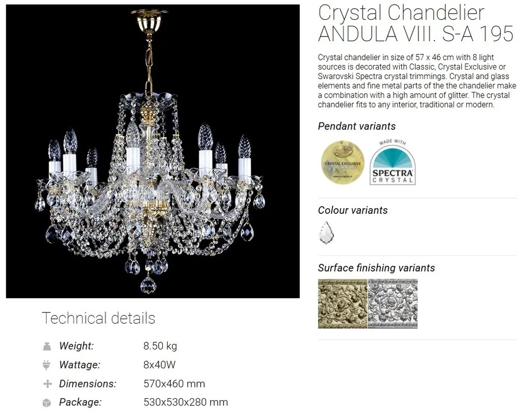 Candelabru Cristal Bohemia Exclusive 8 brate ANDULA VIII. S-A 195