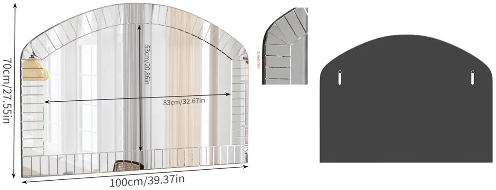 OGG38 - Oglinda ornamentala 100 x 70 cm, pentru perete, dormitor, living - Argintie