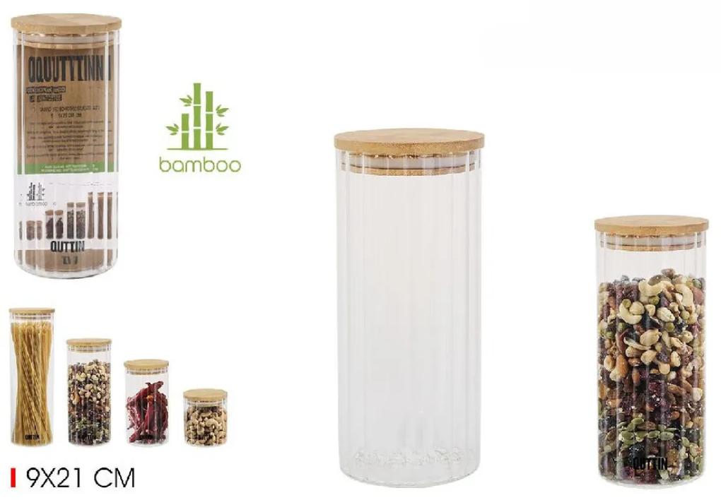 Borcan alimentar din sticla TITICO cu capac din bambus 9 x 21 cm