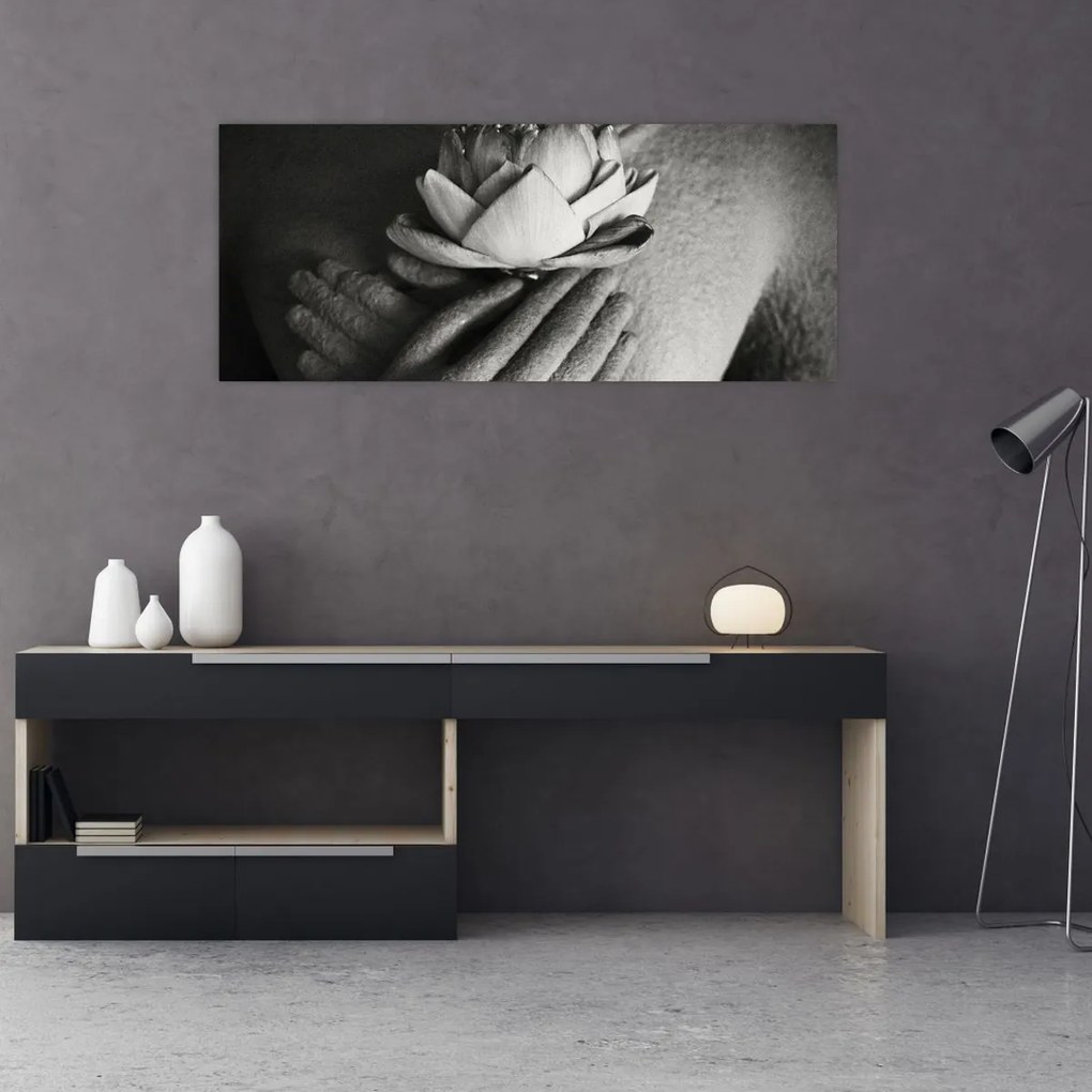 Tablou - Lotus în mâinile lui Buddha (120x50 cm)
