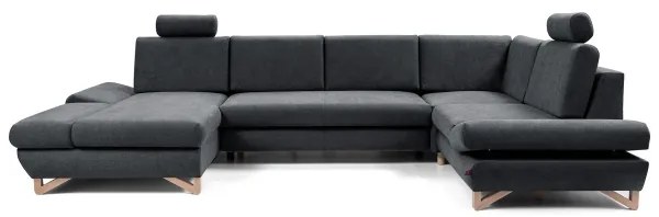 Colțar extensibil tapițat AVESTA, în formă de U, antracit, cu spațiu de depozitare