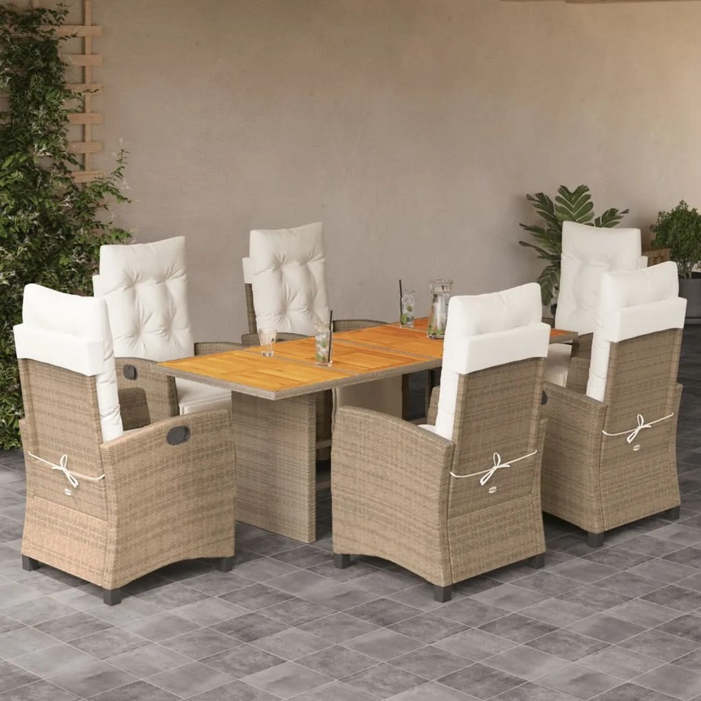 3212942 vidaXL Set mobilier pentru grădină, 7 piese, cu perne, bej, poliratan