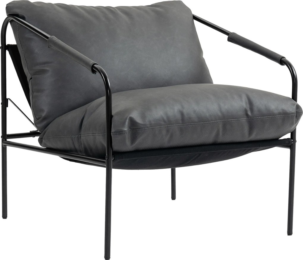 HOMCOM Fotoliu de Sufragerie din Piele PU și Cadru Metalic cu Perne Groase, 74.5x75x77 cm, Gri Antracit | Aosom Romania