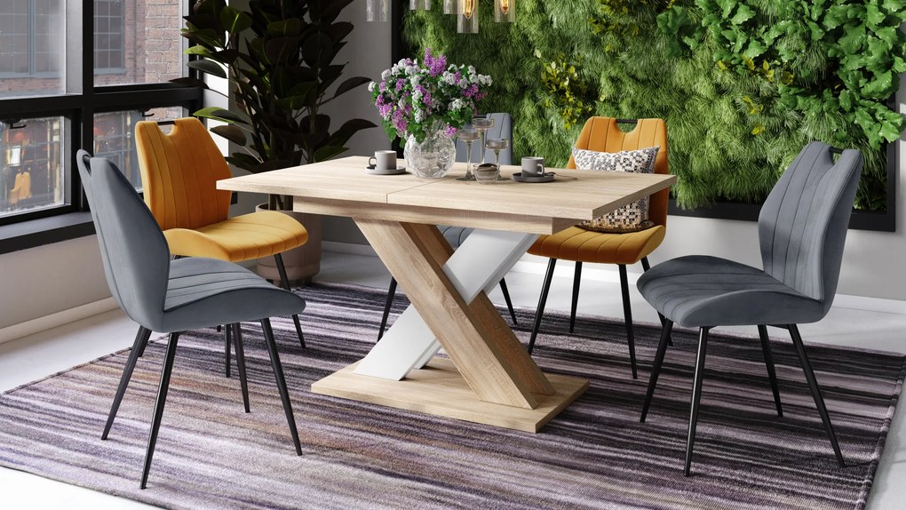 Mazzoni KARO Stejar Sonoma/Alb Mat – MASĂ/MĂSUȚĂ DE CAFEA MODERNĂ CU BLAT EXTENSIBIL până la 180 cm