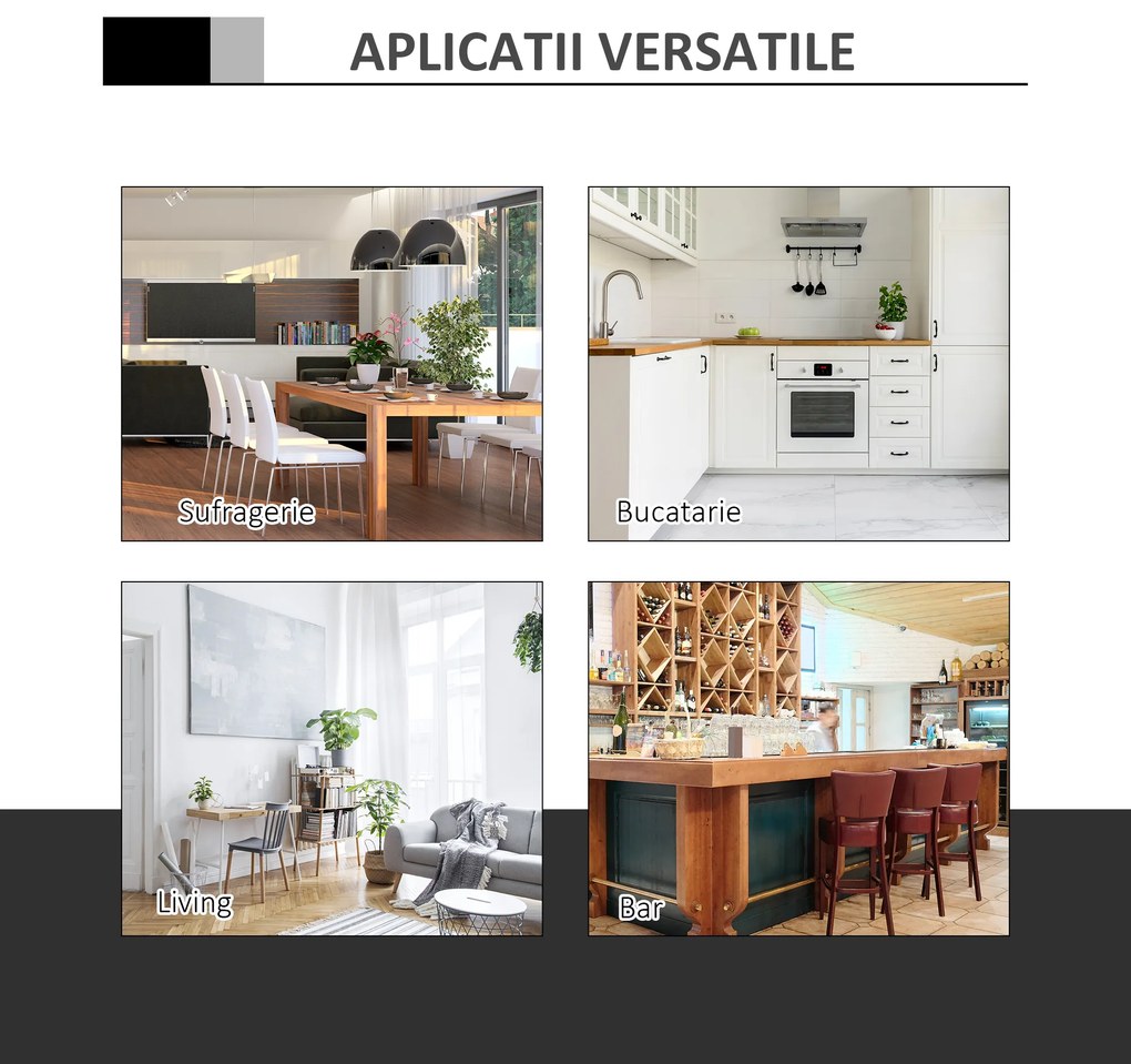 Masa Moderna de Bar HOMCOM, Multifunctionala, Metal si Imitatie de piele Neagra, Φ65x66-90cm | Aosom RO