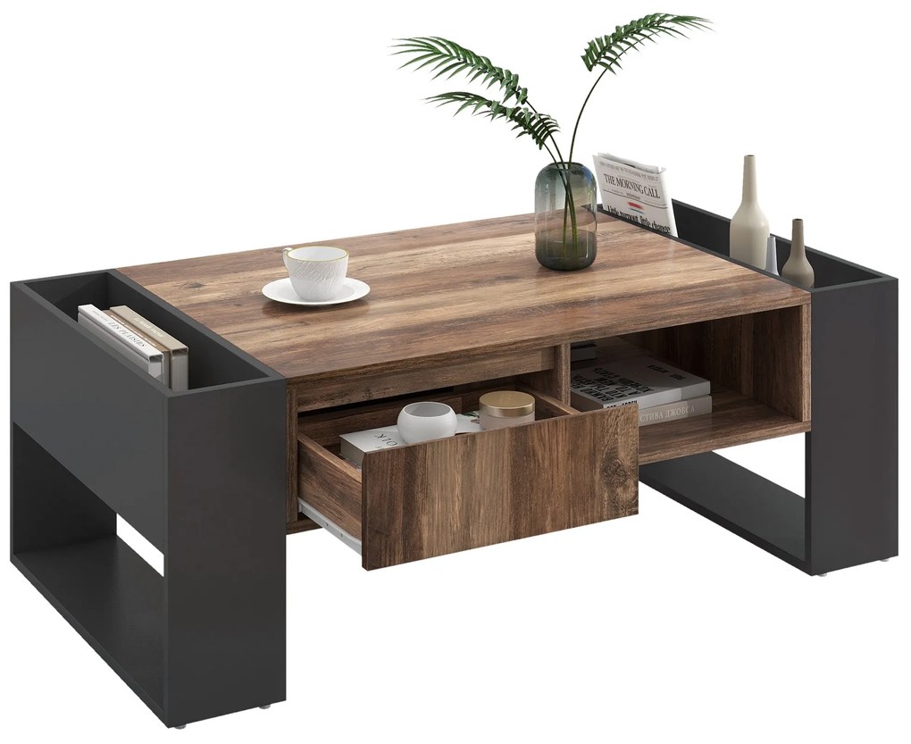 Măsuță de cafea din lemn cu efect natural, Culoare naturală+Negru | Aosom Romania