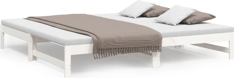 vidaXL Pat de zi extensibil, alb, 2x(100x200) cm, lemn masiv de pin