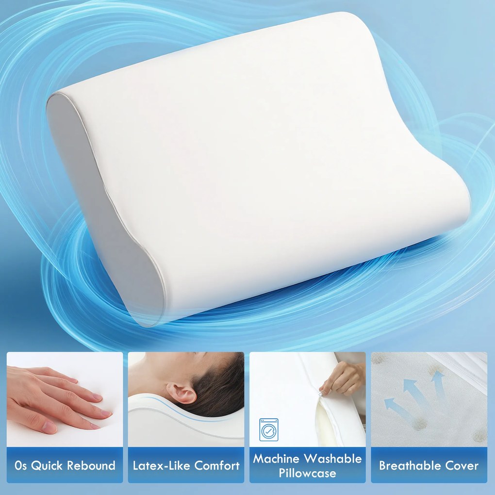 HOMCOM Pernă Memory Foam cu Husă Detașabilă 60x40x10/12 cm Crem | Aosom Romania