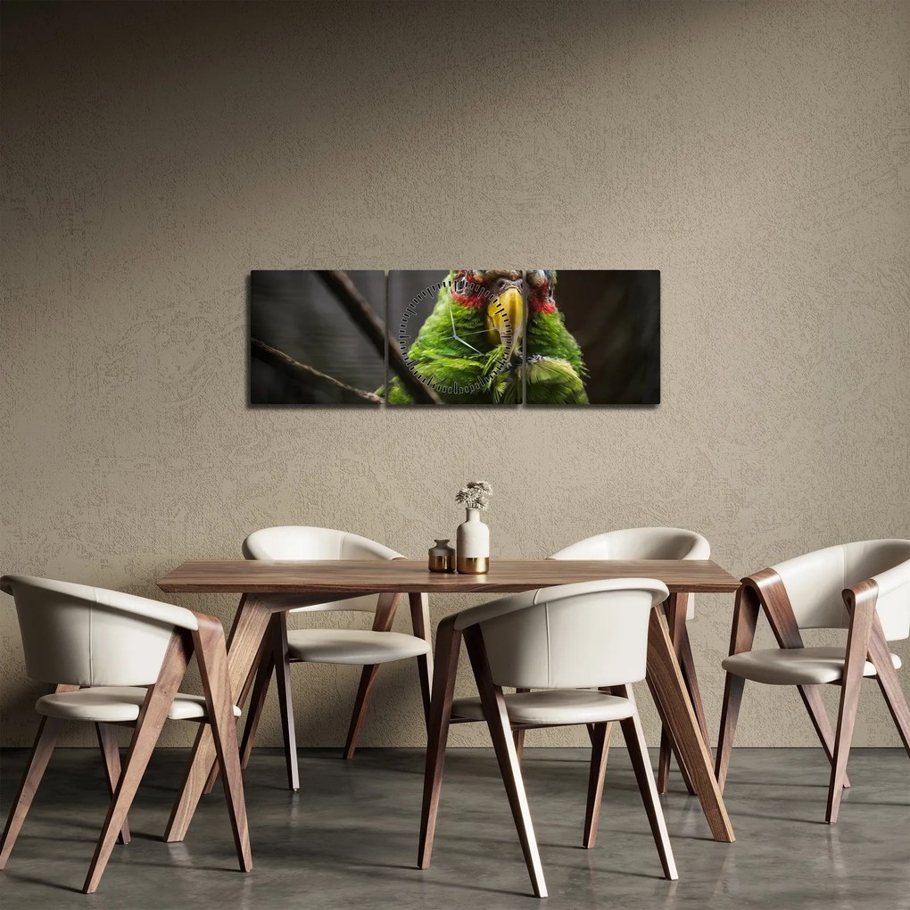 Tablou cu papagal (cu ceas) (90x30 cm)