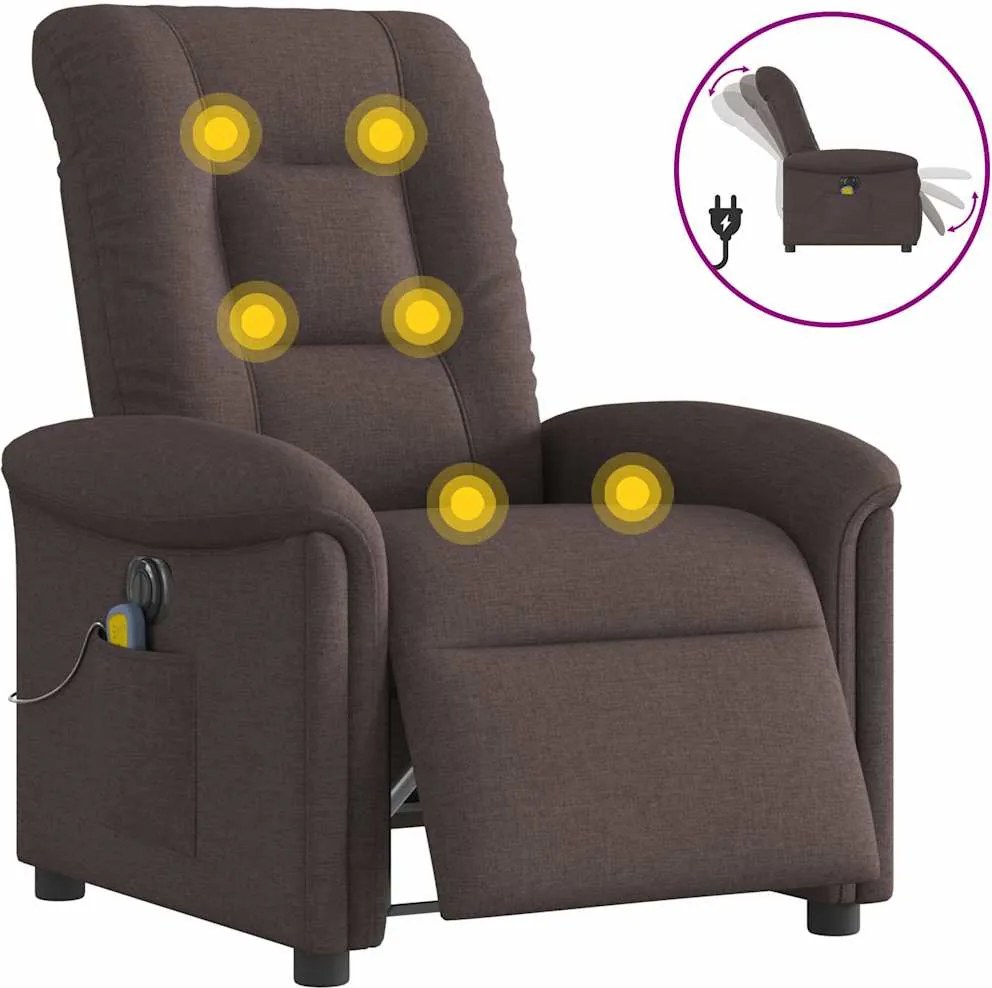 vidaXL Fotoliu electric de masaj rabatabil, maro închis, textil