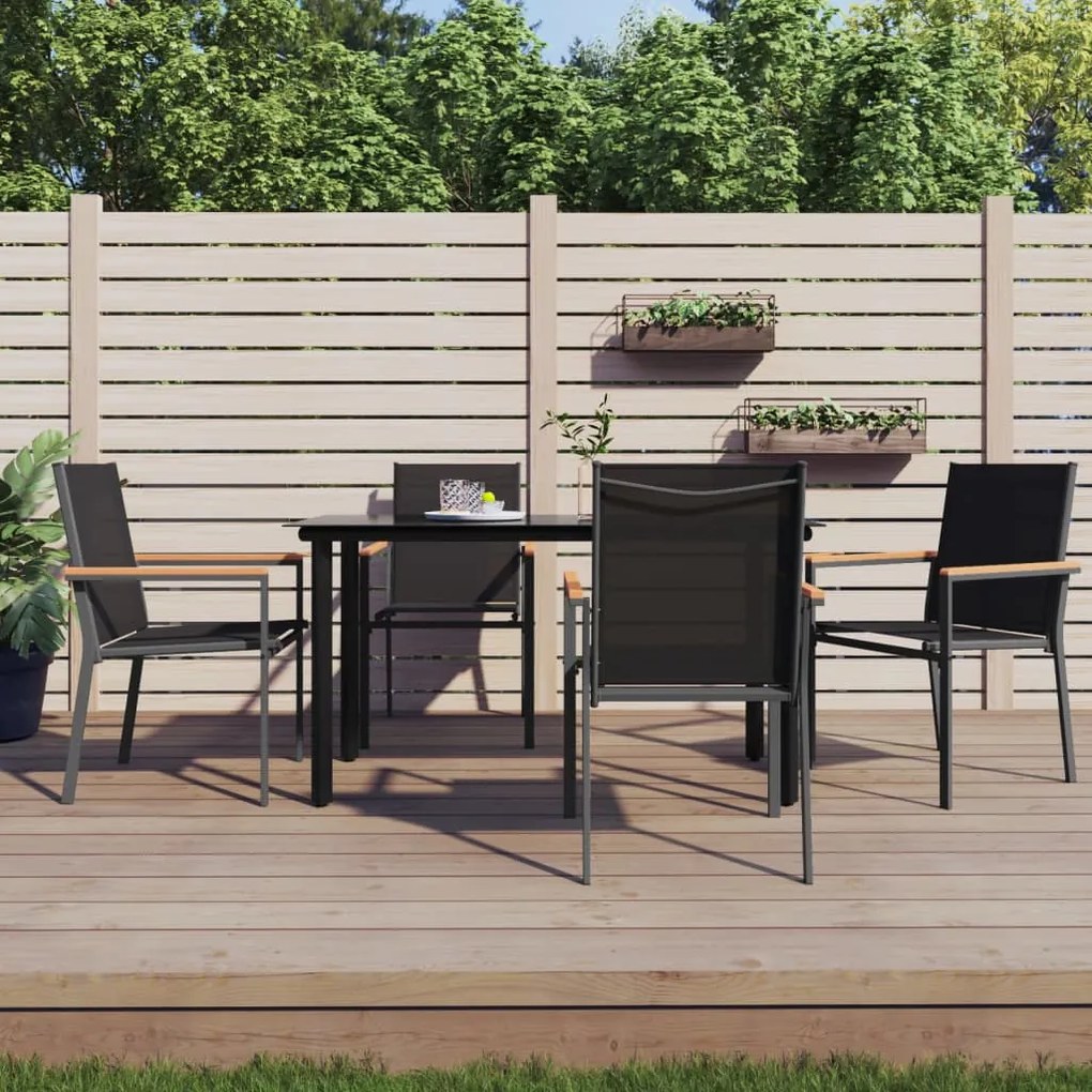 vidaXL Set mobilier de grădină, 5 piese, negru, textilenă și oțel