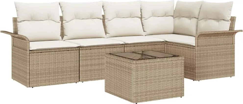 vidaXL Set de canapele pentru grădină cu pernă 6 pcs Bej Rattan poli