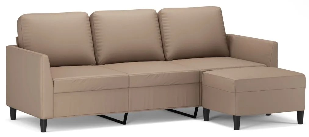 3153502 vidaXL Canapea cu 3 locuri / taburet cappuccino 180 cm piele ecologică