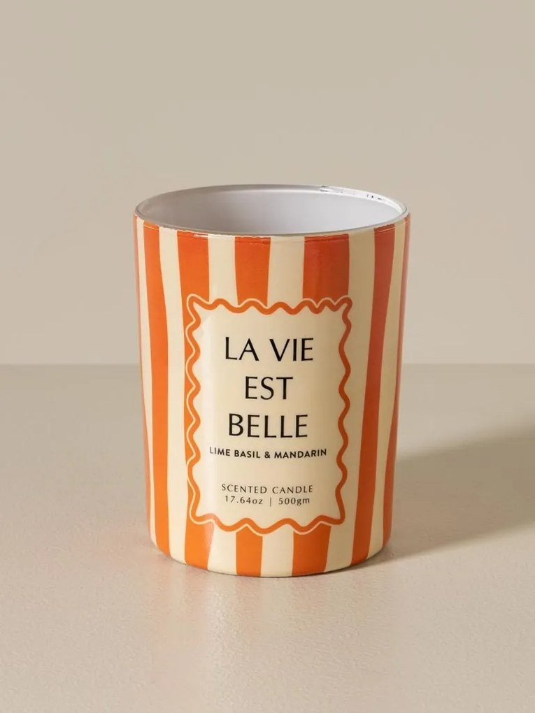 Lumânare portocalie «La vie est belle» – parfum de mandarină și busuioc
