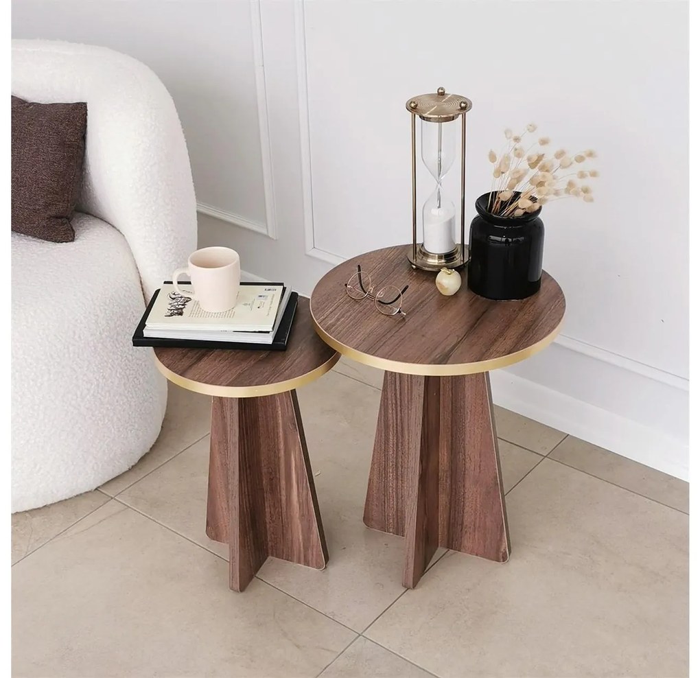 Set 2buc. măsuțe cafea Kabivo 1 (auriu + nuc). 1089598